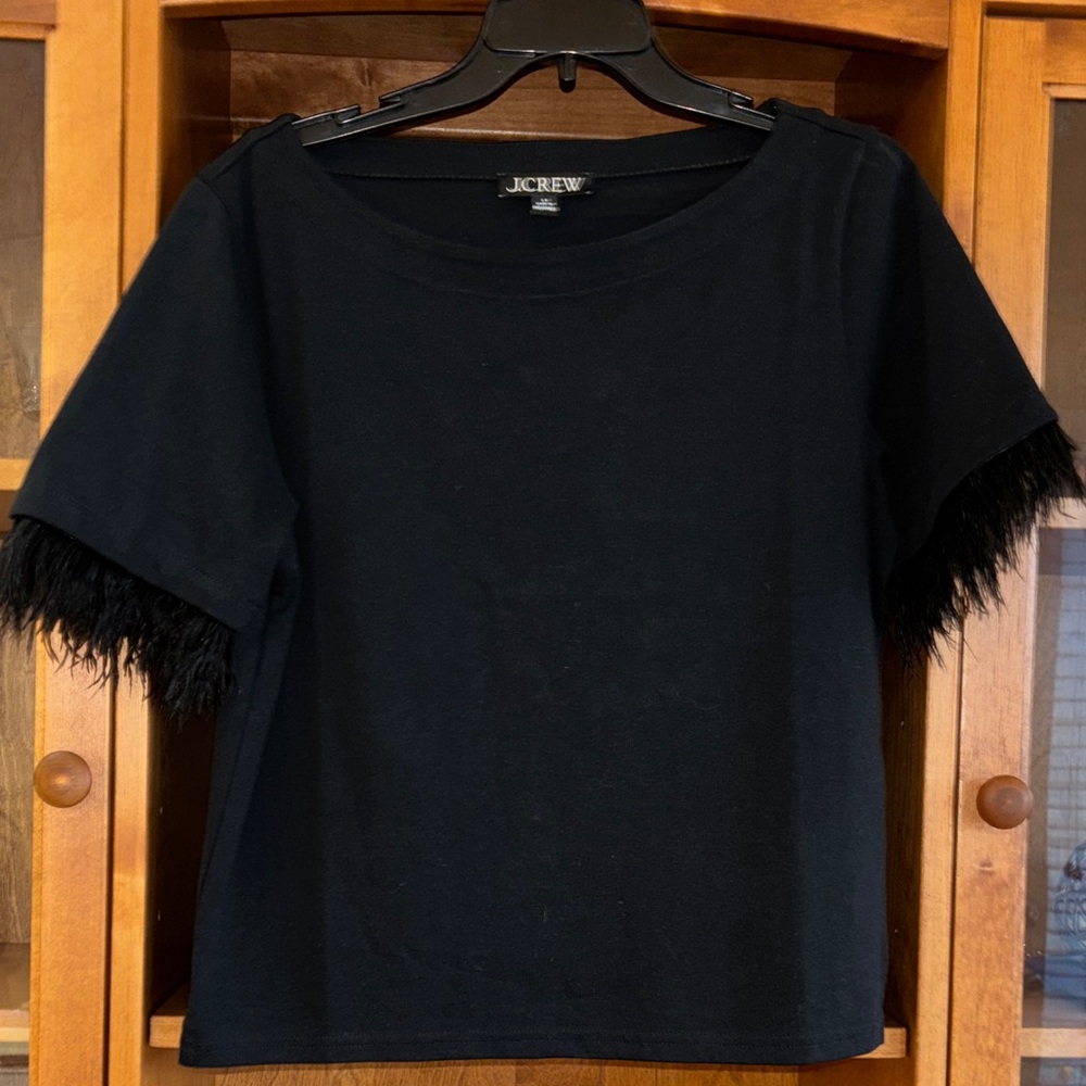 J. Crew Black Fringe Sleeve Tee.